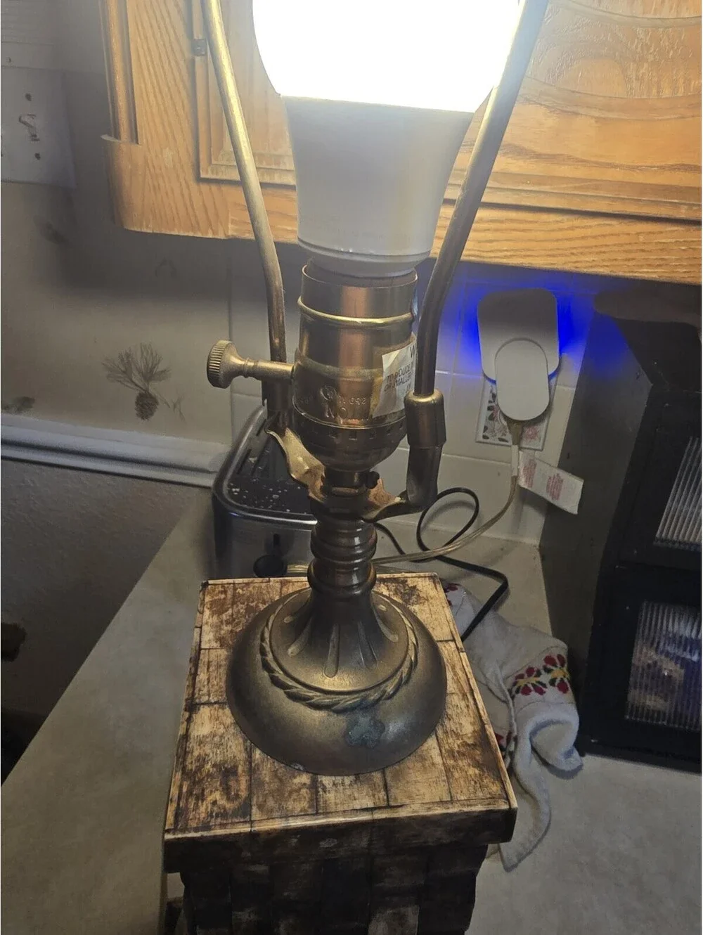John Richards Bone Tile Brass Lamp 1980-90s 2ft Tall From Base - No Shade
